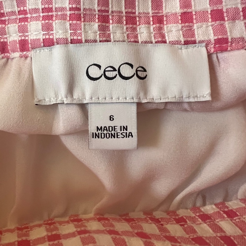 Cece Tulip Fields Gingham Confetti Pink White Midi Skirt Lined NWT 6 Side Zip - Picture 10 of 11